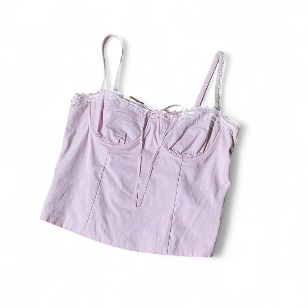 Y2K Beverly and Beck Pink Coquette Lace Trim Bustier Cami Top Smocked‎ Back M